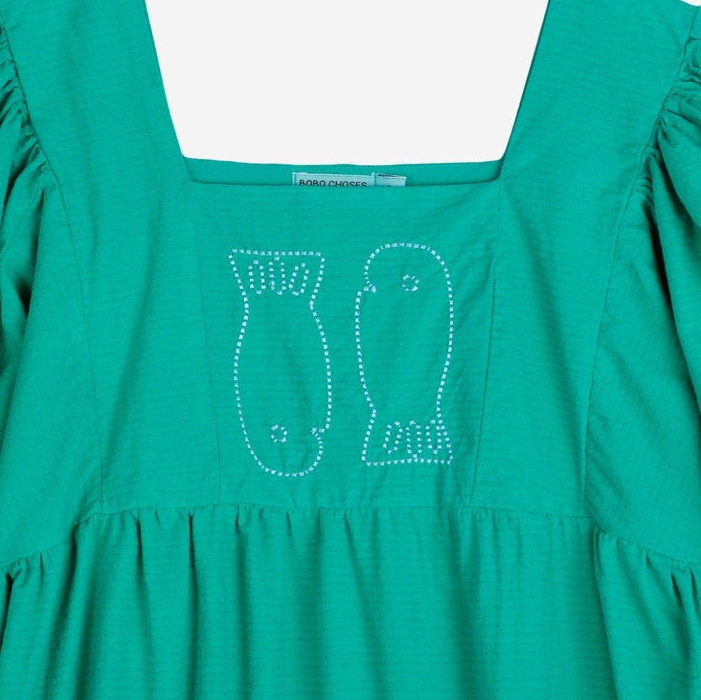 Bobo Choses Couple Fish Embroidery Puff Sleeve Dress in Green • XS - Picture 3 of 14